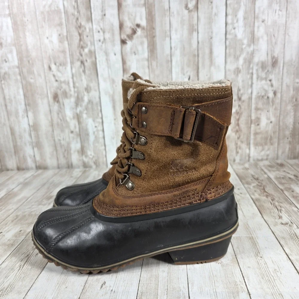 Sorel Waterproof Winter Boots Women's‎ 7 Brown Leather Lace Up Duck Boot